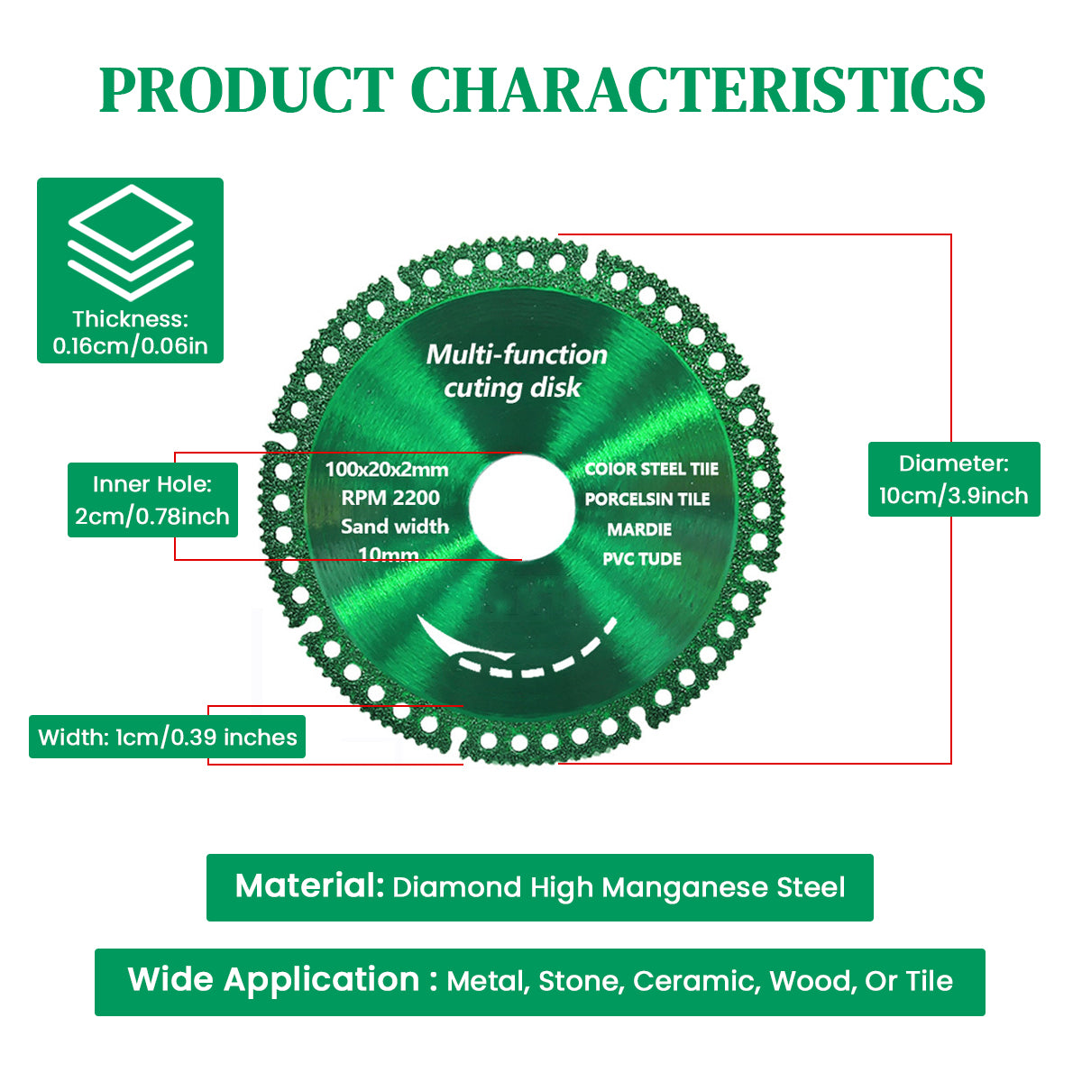 Serplex Multi-function Cutting Disk for Grinder 4'' Diamond Made Hard Metal Cutting Disk for Marble, PVC, Stone, Ceramics, Wood, Color Steel Tiles Serplex Multi-function Cutting Disk for Grinder 4'' Diamond Made Hard Metal Cutting Disk for Marble, PVC, Stone, Ceramics, Wood, Color Steel Tiles